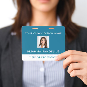Modern Minimalist Turquoise & White Photo ID Name Badge