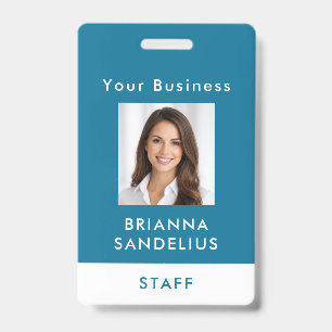 Modern Minimalist Turquoise & White Photo ID Name Badge