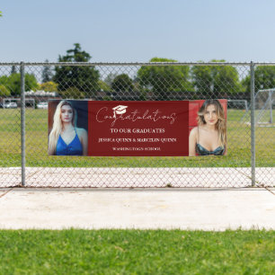 Modern Minimalist Twins Graduation  Photo Party  Banner