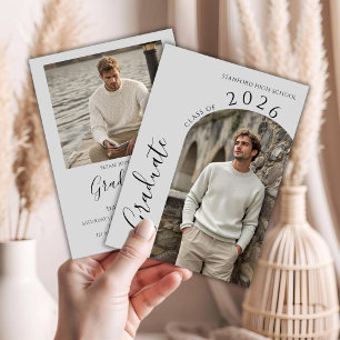 Modern Minimalist Two Photo Graduation Party Invitation