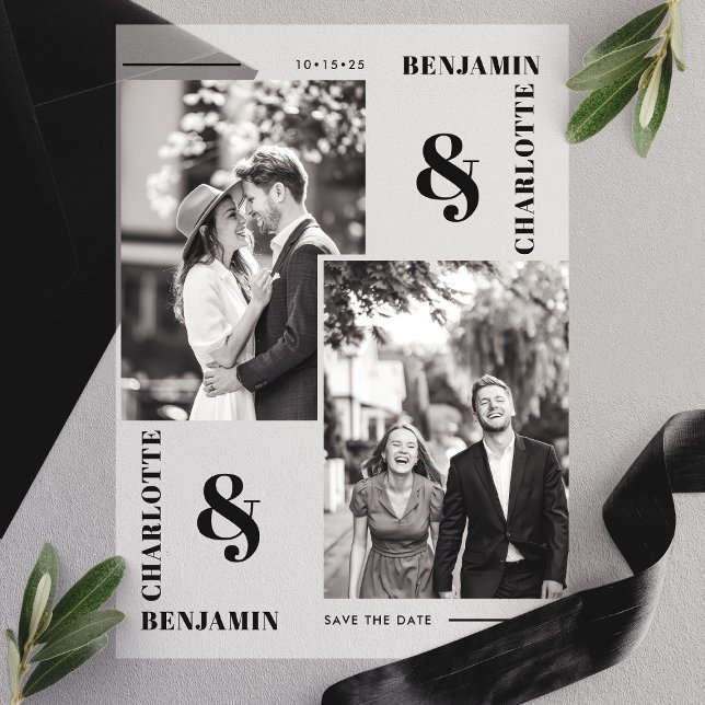 Modern Minimalist Two Photo Save the Date Vellum Invitations (Creator Uploaded)