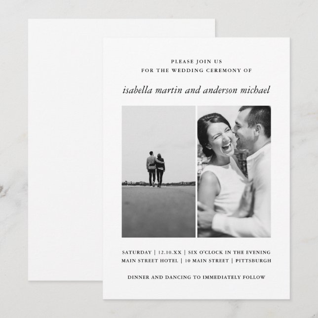 Modern Minimalist Two Photo Wedding Invitation (Front/Back)