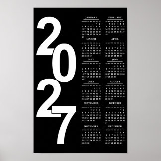Modern Minimalist Typographic Black 2027 Calendar Poster