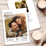Modern Minimalist Typography 2 Photo Save The Date<br><div class="desc">This modern save the date card features a minimalist design offering space for two photos. The stylish text appears on a clean white background. Custom text,  on the back,  allows you to add your wedding details.</div>