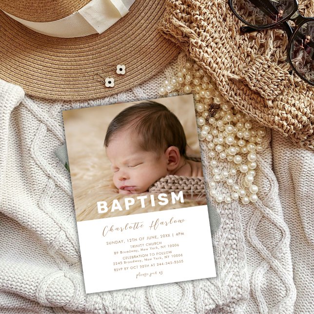Modern Minimalist Typography Baby Photo Baptism Invitation (Modern Minimalist Typography Baby Photo Baptism Invitation)
