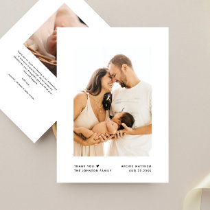Modern Minimalist Typography Baby Shower 2 Photo Thank You Card