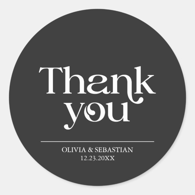 Modern Minimalist Typography Black Wedding Classic Round Sticker (Front)