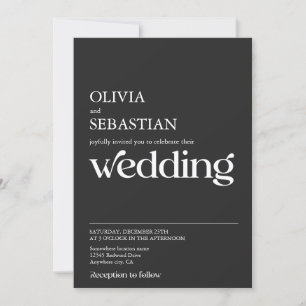 Modern Minimalist Typography Black Wedding Invitation