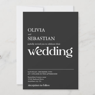 Modern Minimalist Typography Black Wedding Invitation