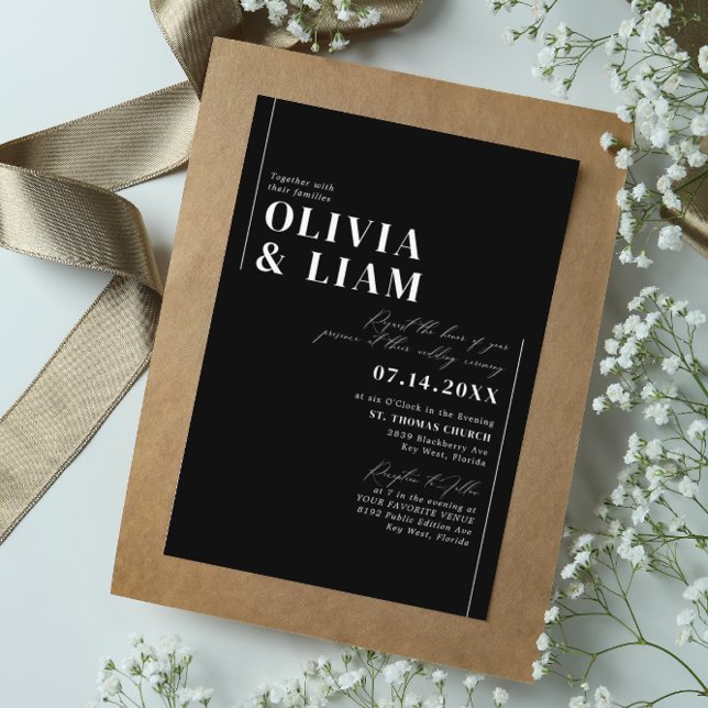 Modern Minimalist Typography Black White Wedding Invitation (Creator Uploaded)