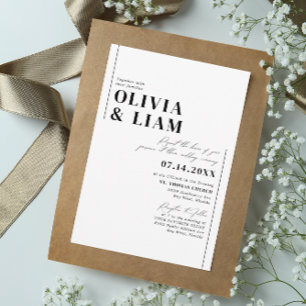 Modern Minimalist Typography Black White Wedding Invitation