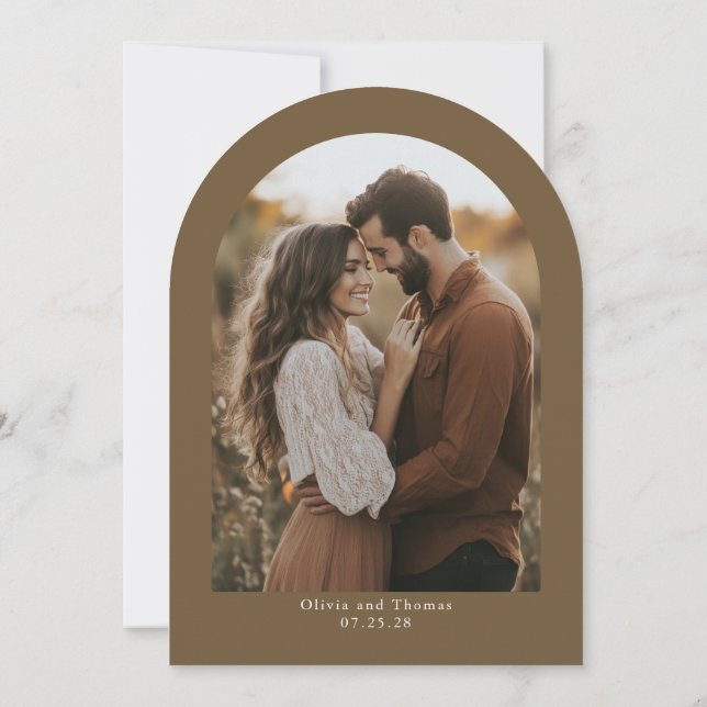 Modern Minimalist Typography Brown Wedding Photo Invitation (Back)