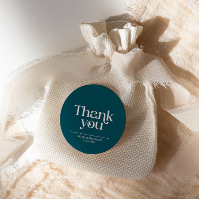 Modern Minimalist Typography Deep Teal Wedding Classic Round Sticker (Creator Uploaded)