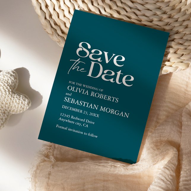 Modern Minimalist Typography Deep Teal Wedding Save The Date (Creator Uploaded)