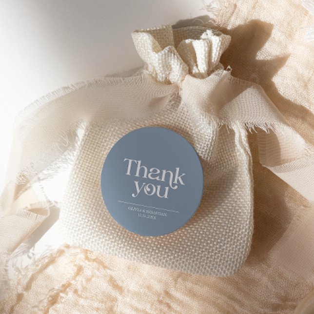 Modern Minimalist Typography Dusty Blue Wedding Classic Round Sticker (Creator Uploaded)