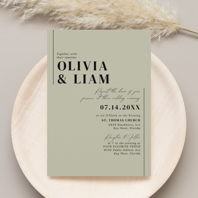 Modern Minimalist Typography Green Sage Wedding Invitation (Creator Uploaded)