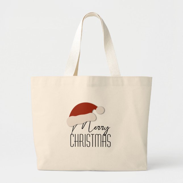 Modern Minimalist Typography Merry Christmas Large Tote Bag (Front)