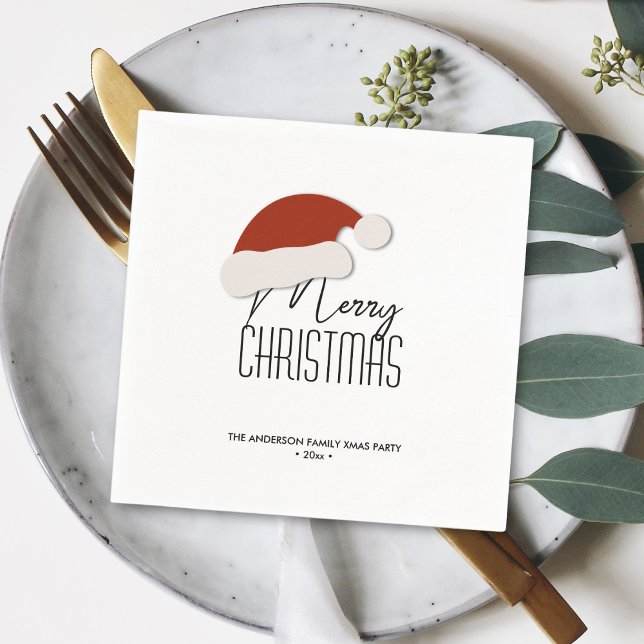 Modern Minimalist Typography Merry Christmas Party Napkin (Creator Uploaded)