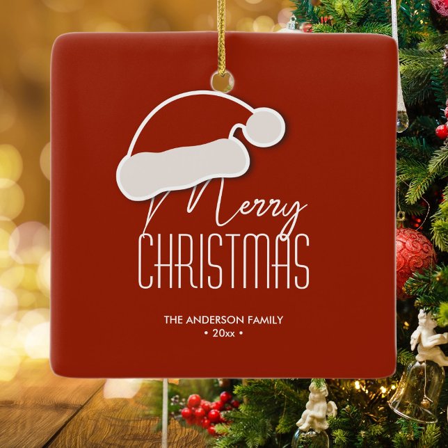 Modern Minimalist Typography Merry Christmas Photo Ceramic Ornament (Creator Uploaded)