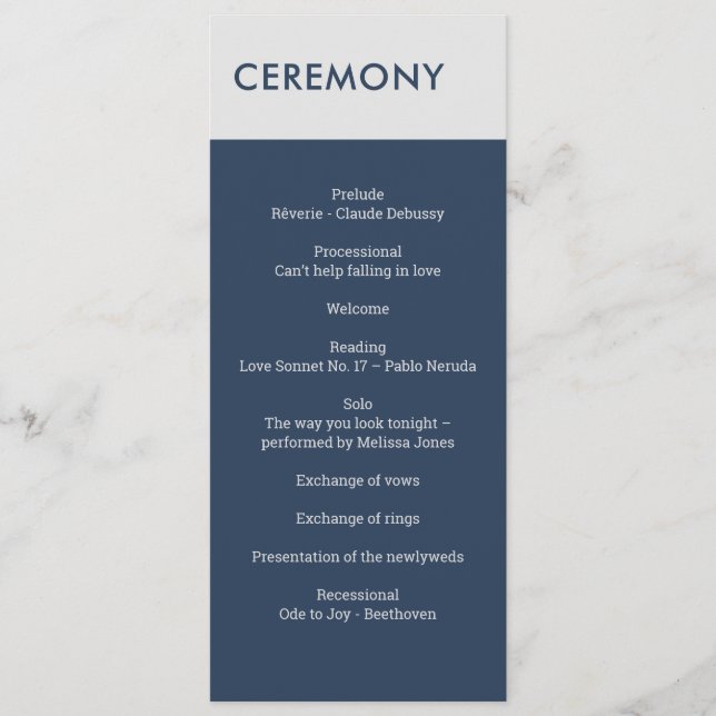 Modern Minimalist Typography Navy Blue Grey Programme (Front)