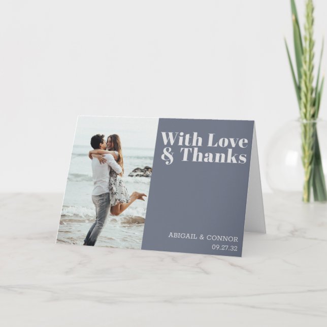 Modern Minimalist Typography Navy Blue Grey Thank You Card (Front)