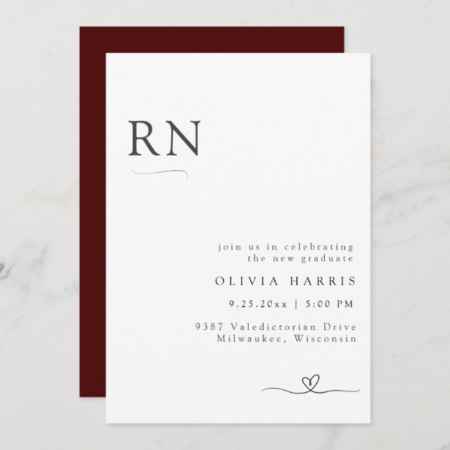 Modern Minimalist Typography Nursing Graduation Invitation (Front/Back)
