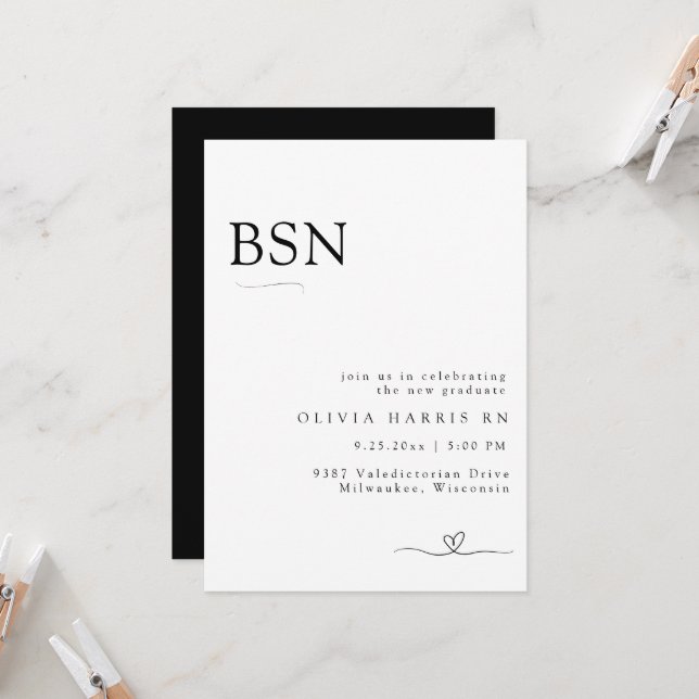 Modern Minimalist Typography Nursing Graduation Invitation (Front/Back In Situ)