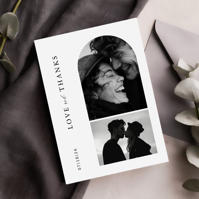 Modern Minimalist Typography Photo Arch Wedding Thank You Card (Creator Uploaded)