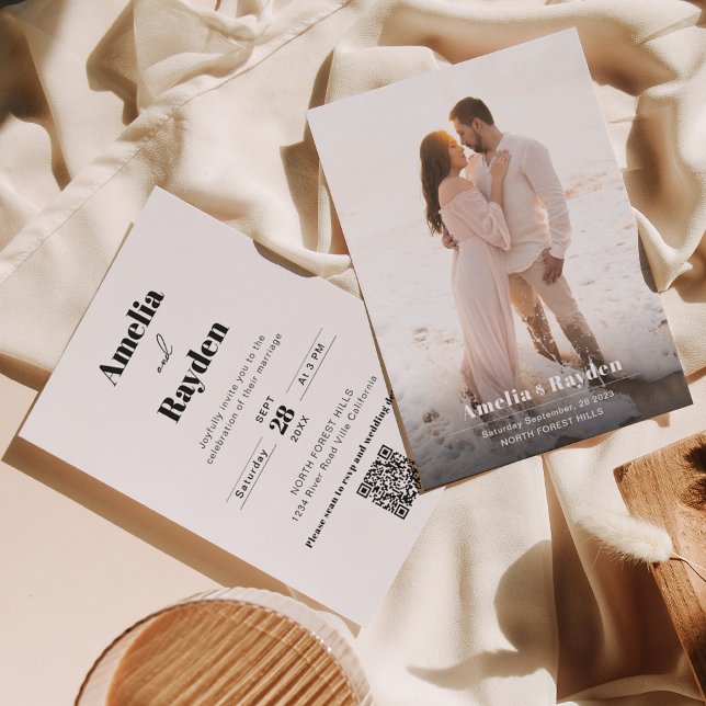 Modern Minimalist Typography Photo Qr Code Wedding Invitation (Creator Uploaded)