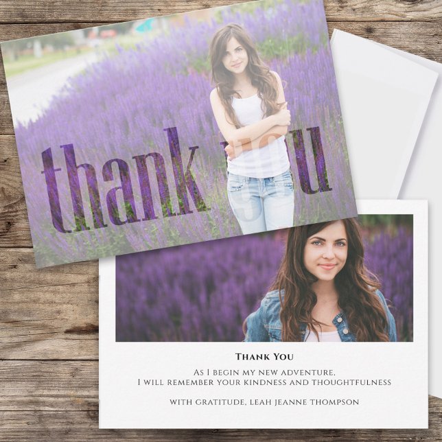 Modern Minimalist Typography Photo Thank You Card (Modern minimalist thank you card with custom photo space.)