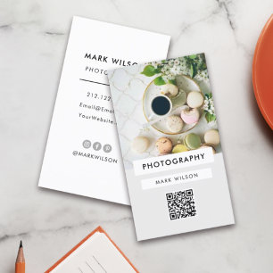 Modern Minimalist Typography Photographer QR code Business Card