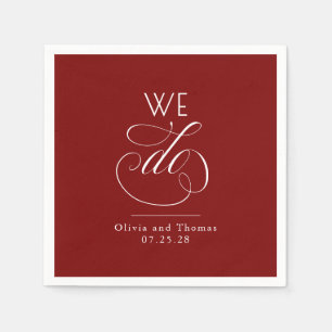 Modern Minimalist Typography Red Wedding We Do Napkin