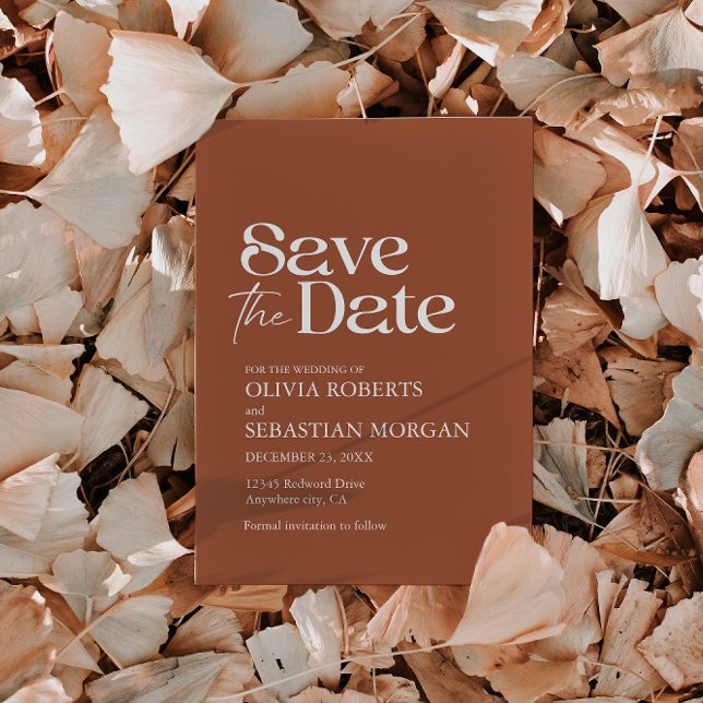 Modern Minimalist Typography Terracotta Wedding Save The Date (Creator Uploaded)