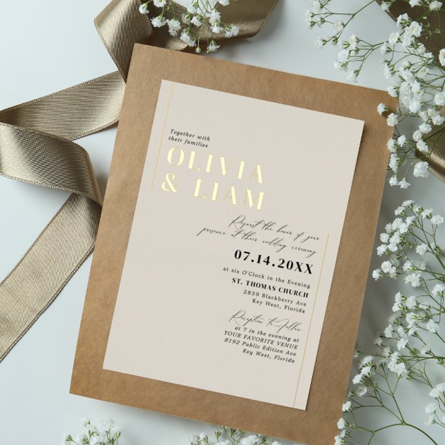 Modern Minimalist Typography Wedding Taupe Gold (Creator Uploaded)
