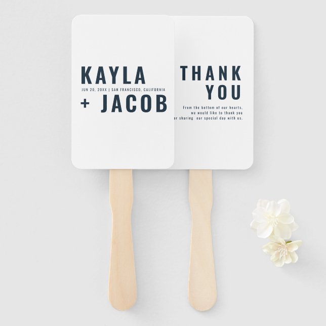 Modern + Minimalist Typography Wedding Thank You Hand Fan (Front and Back)