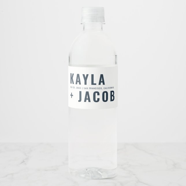 Modern + Minimalist Typography Wedding Water Bottle Label (Front)