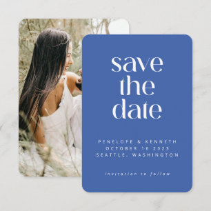 Modern Minimalist Ultramarine Blue Simple Photo Save The Date