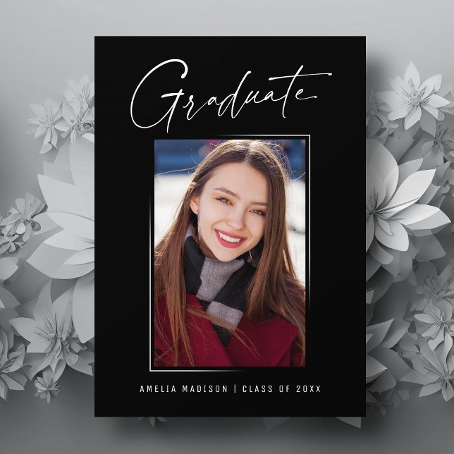 Modern Minimalist Unique Ink Script Graduate Photo Announcement (Creator Uploaded)