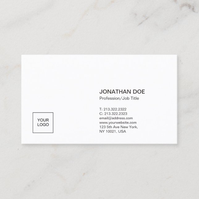 Modern Minimalist Upload Your Logo Professional Business Card (Front)