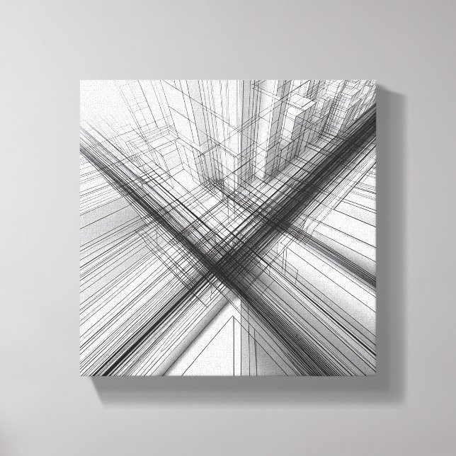 Modern Minimalist Urban Wireframe - Abstract 3D  Canvas Print (Front)