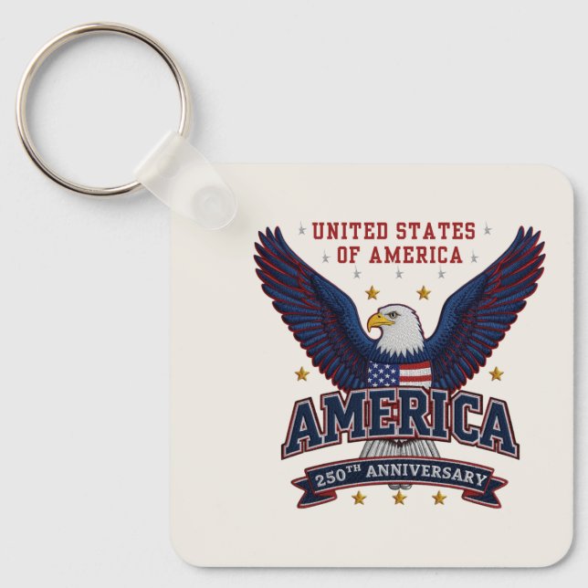Modern Minimalist USA 250th Business QR Code  Key Ring (Front)