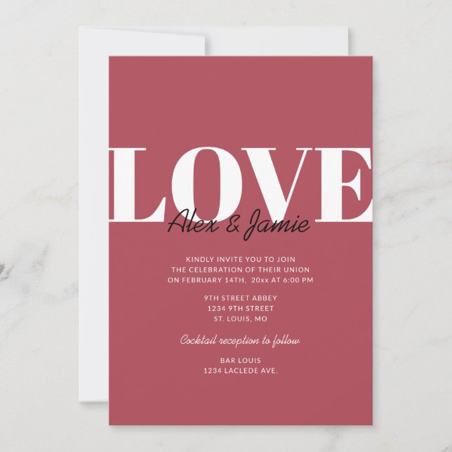 Modern Minimalist Valentine LOVE Wedding Invitation (Front)