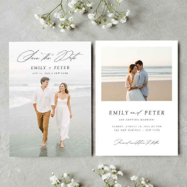 Modern Minimalist Vertical Photo Save the Date Invitation (Creator Uploaded)