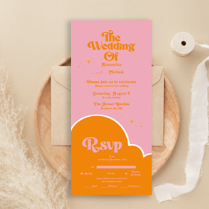 Modern Minimalist Vibrand Orange and Pink Wedding All In One Invitation