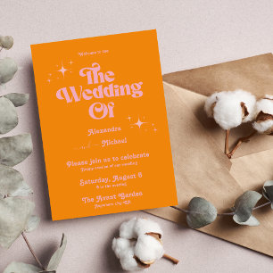Modern Minimalist Vibrand Orange and Pink Wedding  Invitation