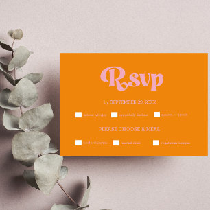 Modern Minimalist Vibrant Orange and Pink Wedding  RSVP Card