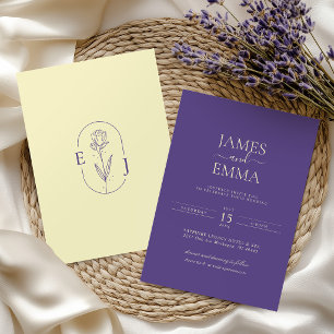 Modern Minimalist Violet and Yellow Wedding Invitation
