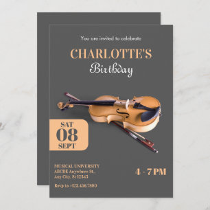 Modern minimalist violin birthday invitation