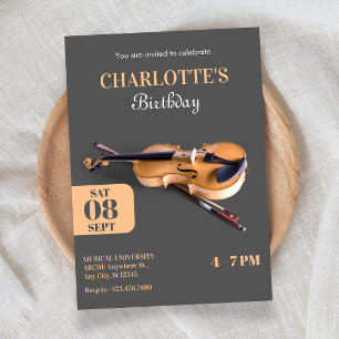 Modern minimalist violin birthday invitation