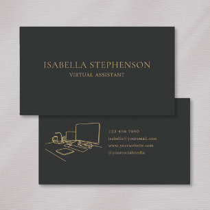 Modern Minimalist Virtual Assistant Dark Gray Gold Business Card